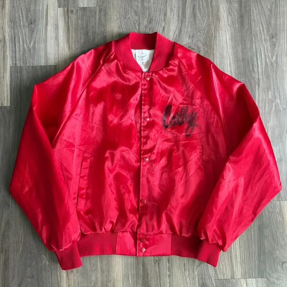 Vintage 1980s Airbrushed Satin Jacket Men's Size L Red Nightmare Truck Chevy Art